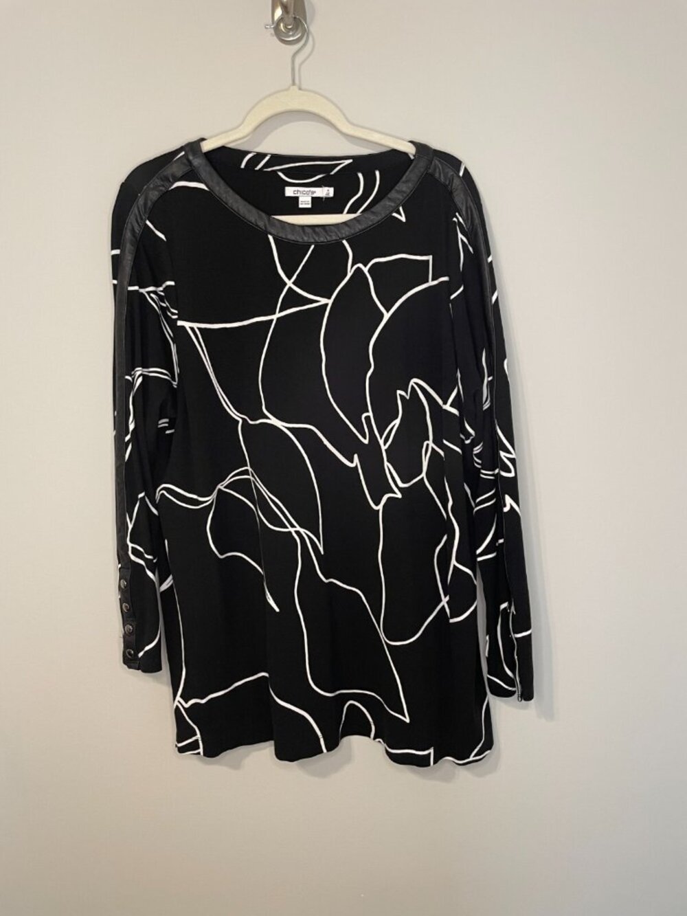 Chico's Womens Size 4/US 20/XXL Ponte Knit Faux Leather Inset Print Tunic
